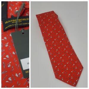 Hunting World Red & Grey Silk field mouse theme tie  New with tags